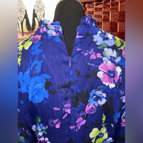 Jessica Howard NWT Blue and Pink Long Sleeve V-Neck Sundress Size 18W - Picture 7 of 10